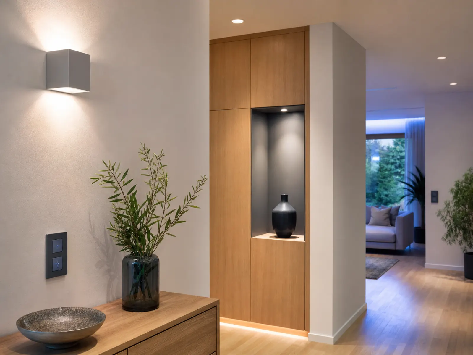 Helle LED-Beleuchtung in einem modernen Wohnraum