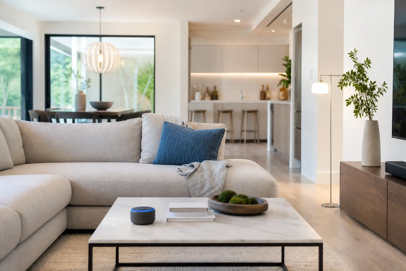 Wohnraum mit abgestimmter Smart-Home-Technik