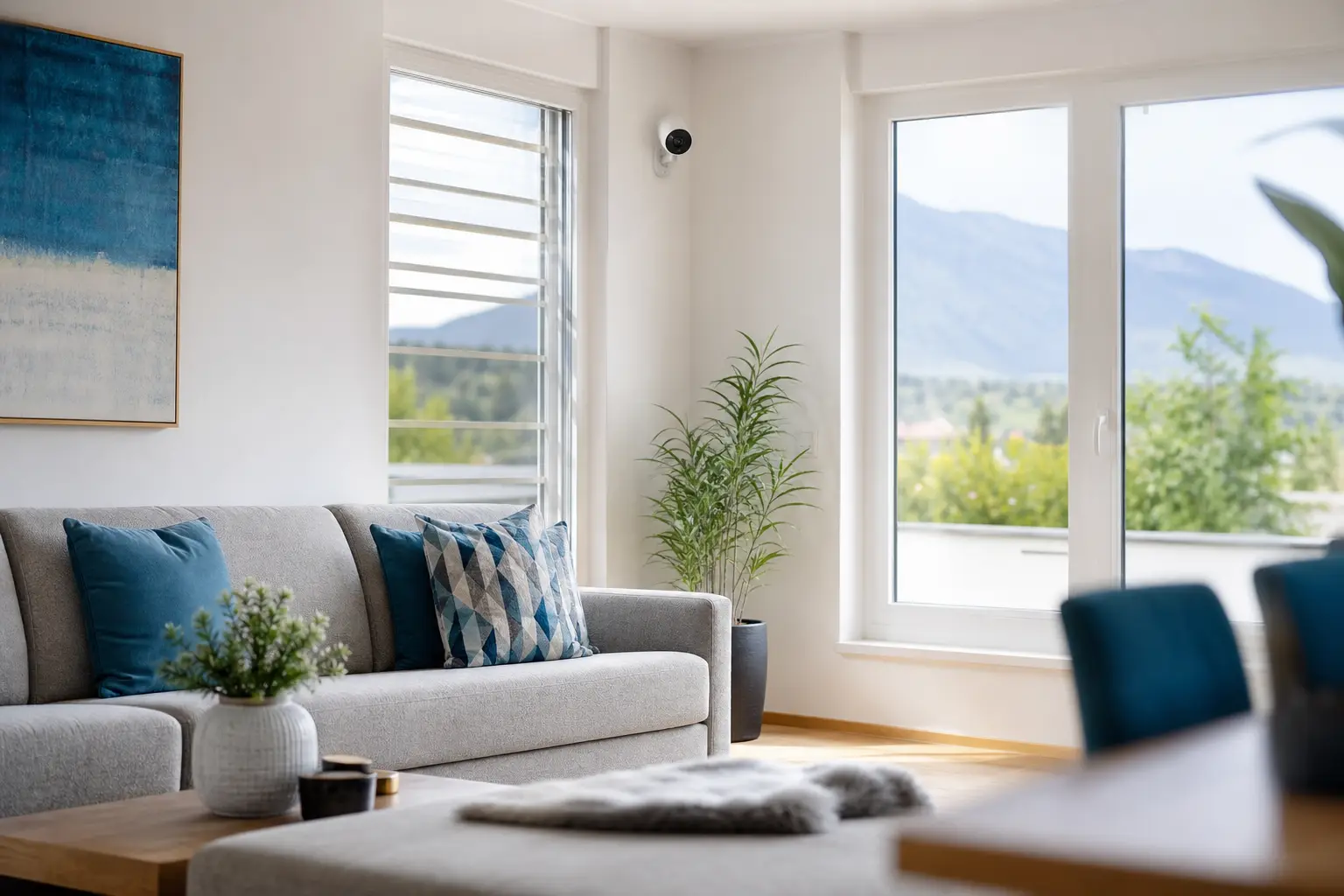 Helles Wohnzimmer mit moderner Technik