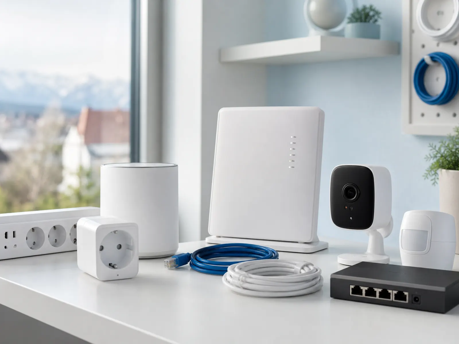 Ausgewählte Elektronik und Hardware auf einem hellen Tisch